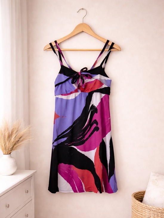 Kensie Dresses & Skirts - Kensie Sleeveless Silk Cotton Dress with Purple Pink Abstract Print Size Small